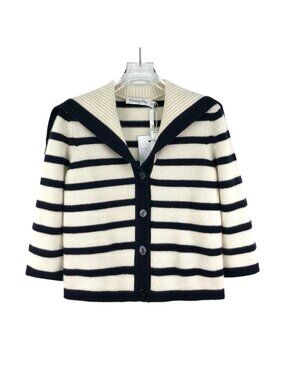 Dior 2022 Color-Block Stripe Wool Nautical Collar Logo Knit Cardigan